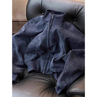 飞行夹克立领棒球服 cleanfit美式 雾面扎染短款 皮衣外套男女春秋季