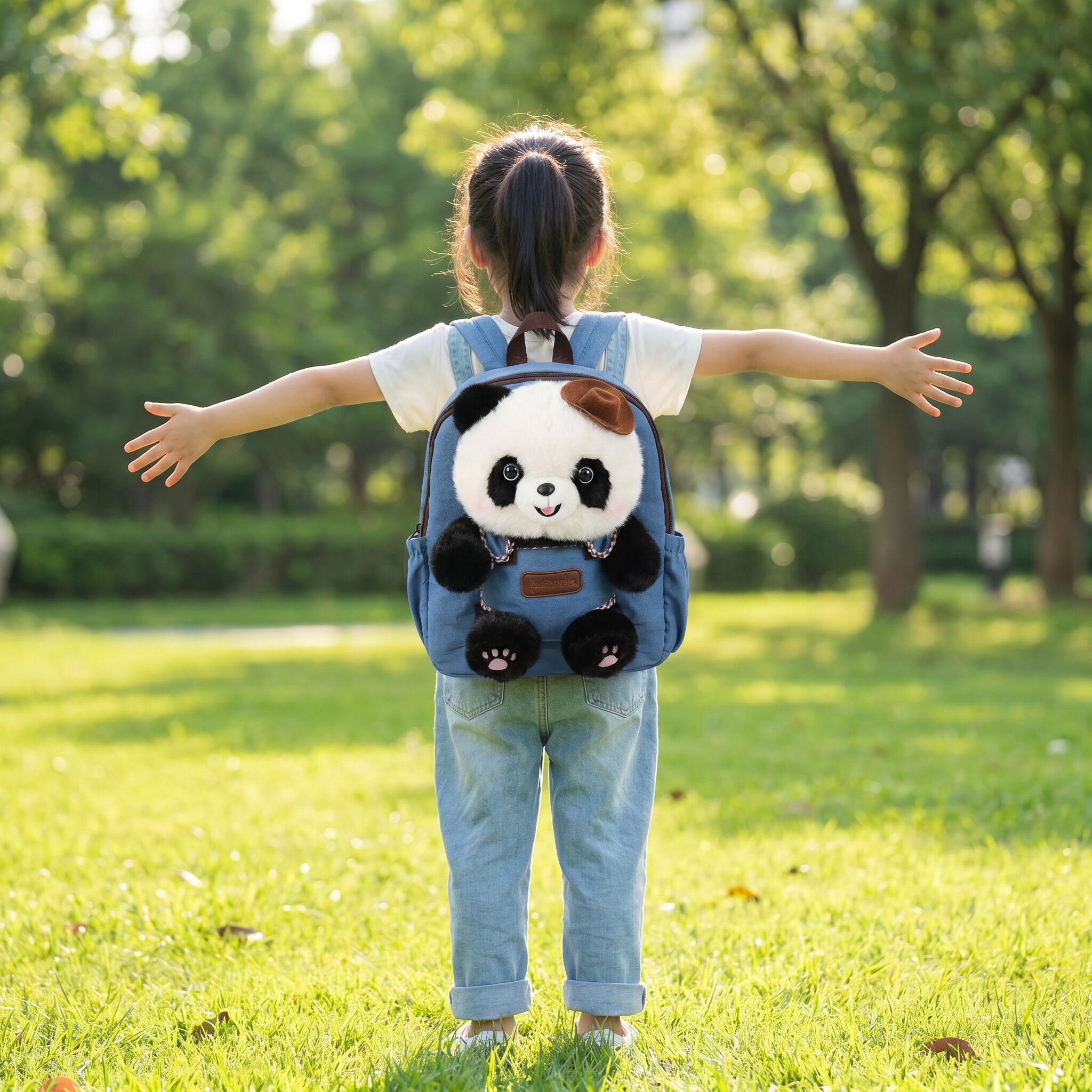 新款儿童双肩包卡通牛仔熊猫公仔背包幼儿园书包轻便小童背包学生