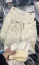 米白色高腰加绒加厚软牛仔MIN金属扣重工小脚锁边小脚裤 女 铅笔裤