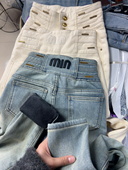 锁边小脚牛仔裤 欧货高品质铅笔裤 加绒加厚min字母高腰高弹修身 女