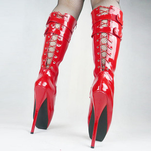 恨天高18厘米超高跟芭蕾舞高筒靴系带细跟SM女王调教演出大码定制