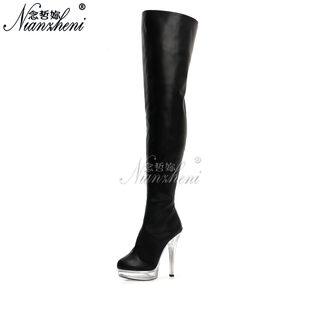 20厘米超高跟鞋 长靴13CM舞台演出黑 模特走秀细跟恨天高防水台大码