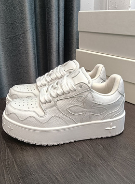 SMFK大牙滑板鞋Tooth复古休闲小白鞋厚底低帮十字花熊猫鞋+送鞋带