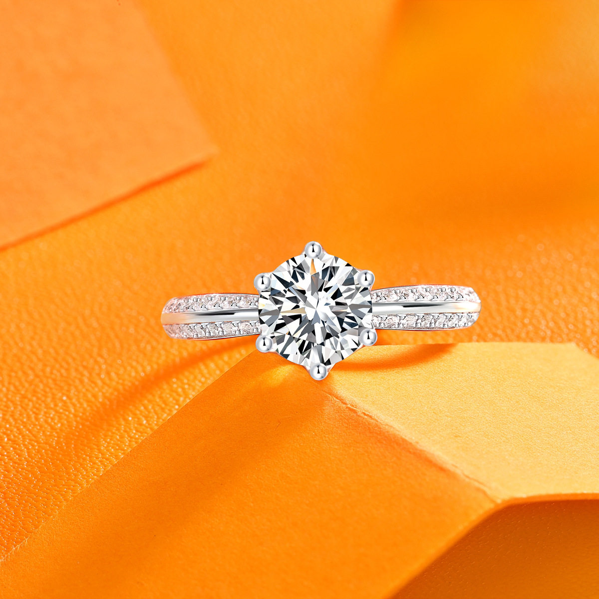 S925银莫桑石6爪婚戒女士时尚