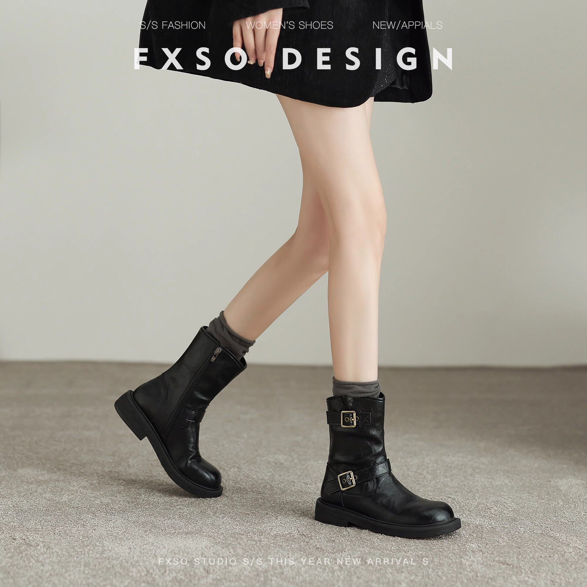 牛皮方巷英伦风巨好看马丁靴女款2025秋季新款平底圆头黑色短靴子