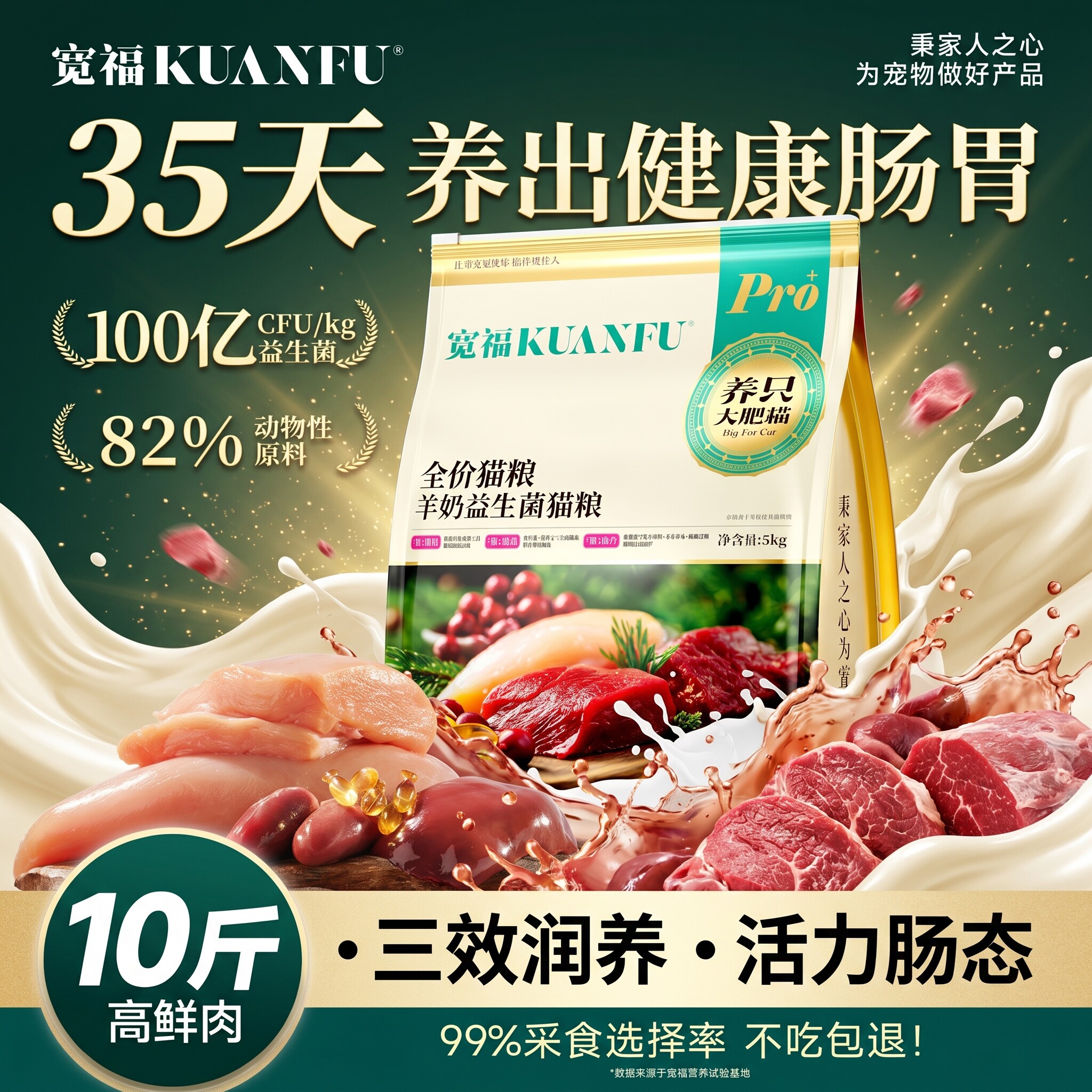 宽福KUANFU猫粮全价膨化粮10斤大袋装平价高鲜肉羊奶益生菌护肠胃