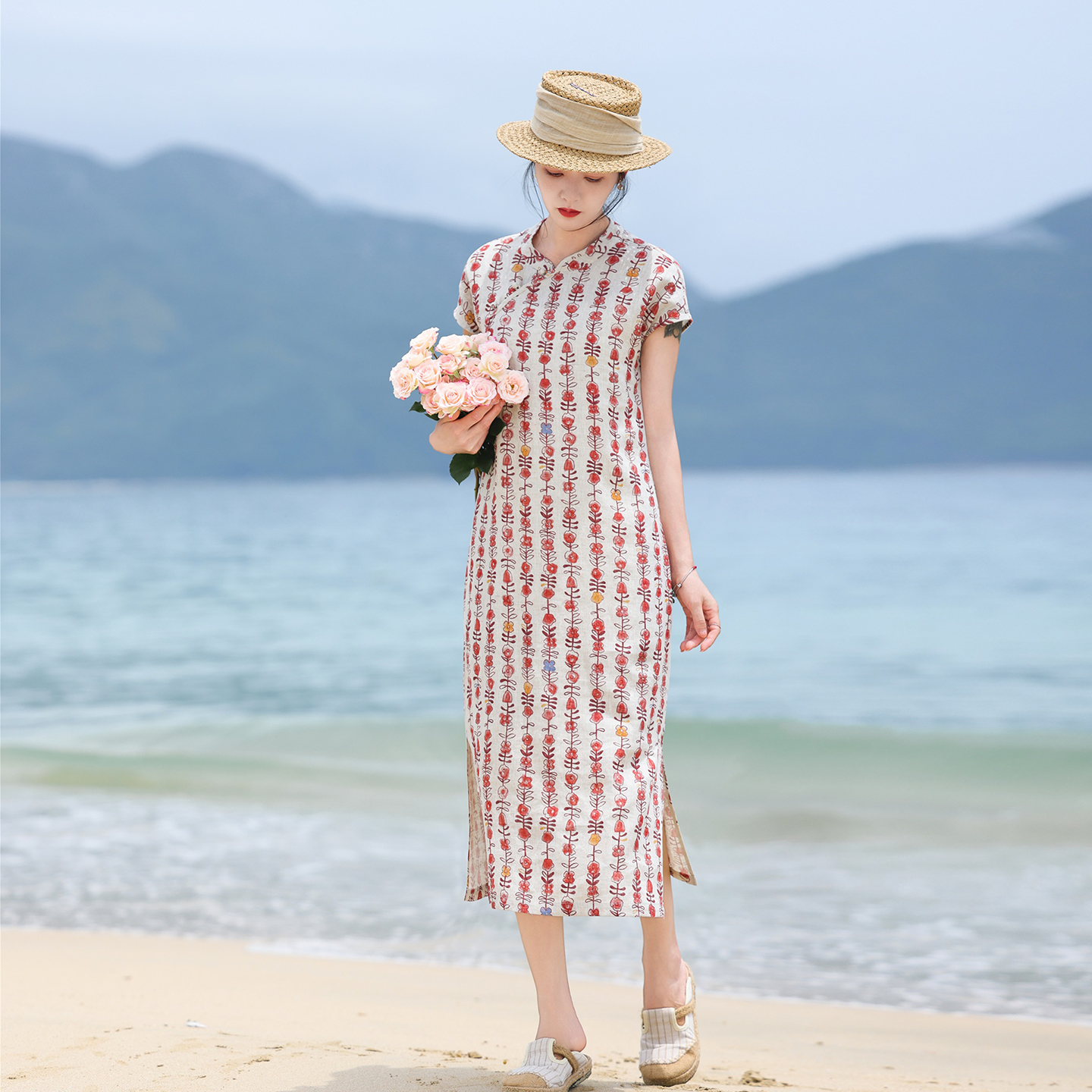 新中式2025夏亚麻连衣裙