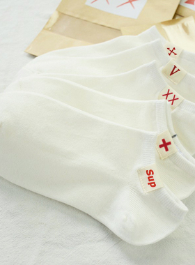 袜子布标情侣男女浅口白色隐形袜夏季薄款短袜运动学生网红款船袜