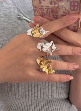 小香风液态蝴蝶925镀银百搭戒指女小众ins风开口设计不掉色指环戒