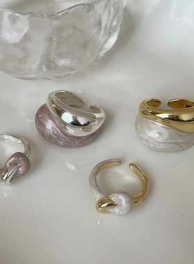 高级感晕染纹理珐琅开口戒指女小众独特个性时尚气质百搭指环戒子