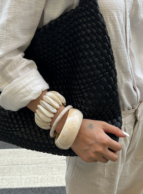 欧美饰品 文艺风复古叠戴异形弹力手镯 小众纹理感圆形手环女