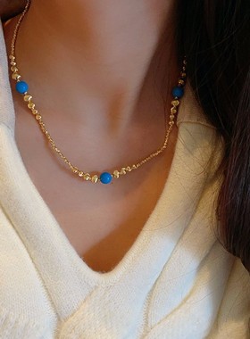 小红书同款蓝松石串珠项链女时尚高级感手链小众设计个性首饰套装