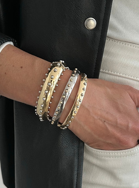 欧美饰品金银组合金属风朋克镯子三件套几何百搭新款手镯