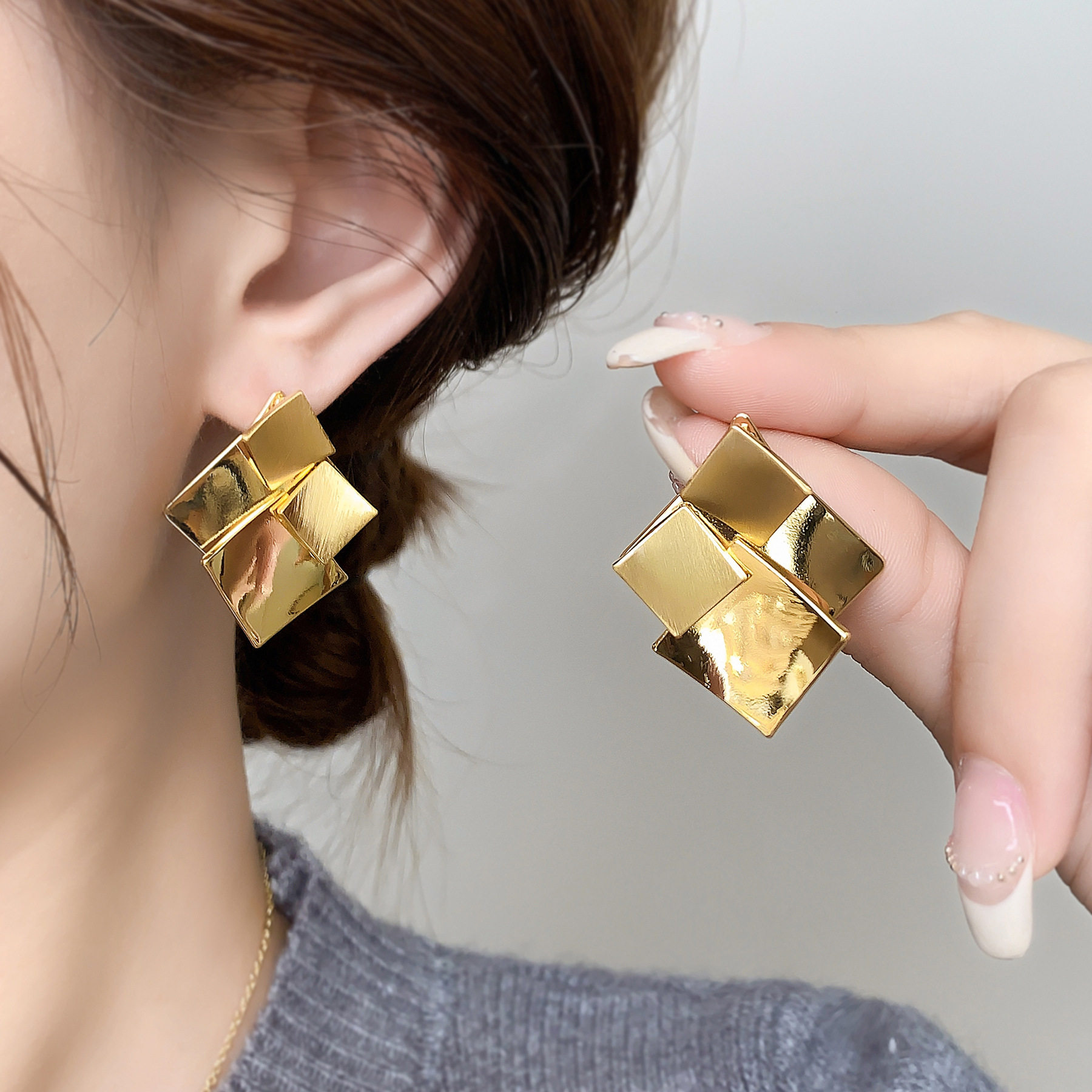 黄铜镀金耳钉时尚创意简约气质耳饰个性潮混搭几何方形拉丝耳环女,饰品/流行首饰/时尚饰品新,耳环,淘宝优惠券,粉丝福利购,淘宝优惠卷
