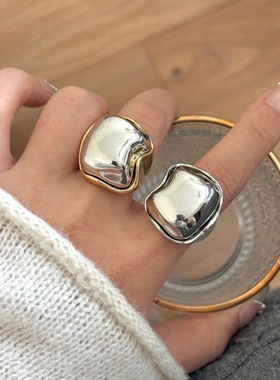 欧美风金属质感实心几何不规则冰块宽版戒指 ins夸张个性方糖指环