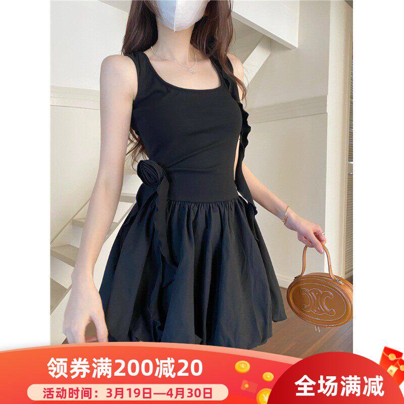 纯欲风立体花朵吊带背心连衣裙女2025夏季新款收腰显瘦短款A字裙