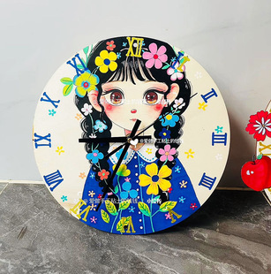 暑假特色儿童diy手工木质钟表绘画制作多巴胺手绘钟表底板木板