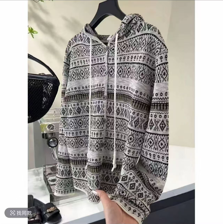 名族风开衫连帽抽绳外套女