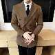 男士 英伦商务休闲双排扣毛呢西装 男韩版 新郎西服套装 修身 结婚礼服