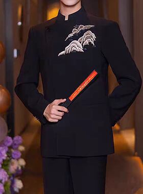 新中式立领黑色男士婚服礼服