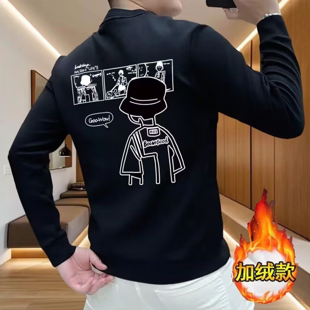 潮牌小熊印花圆领加绒华棉卫衣外套男士长袖韩版修身打底衫上衣男