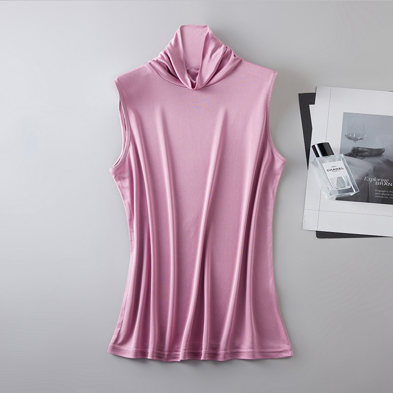 100%桑蚕丝高领修身无袖背心内搭女装上衣打底衫半领重磅真丝针织