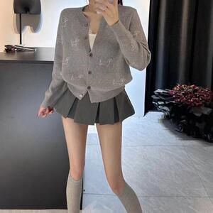 秋装新款小个子休闲通勤两件套女印花针织衫毛衣外套百搭A字短裙
