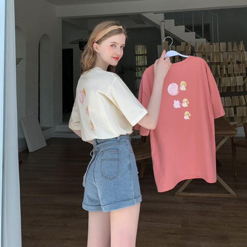 毛菇小象短袖t恤女夏2020新款纯棉打底内搭宽松韩版休闲学生上衣