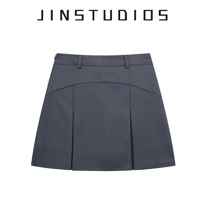 美式校园风复古腰带百搭a字短裙