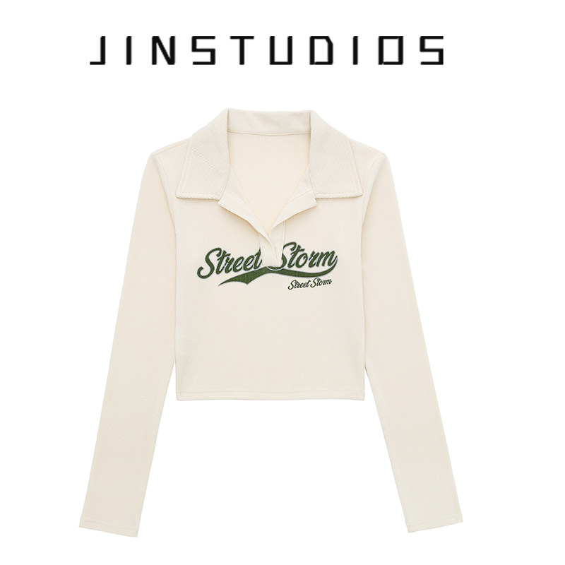 辣妹风美式复古印花长袖T恤