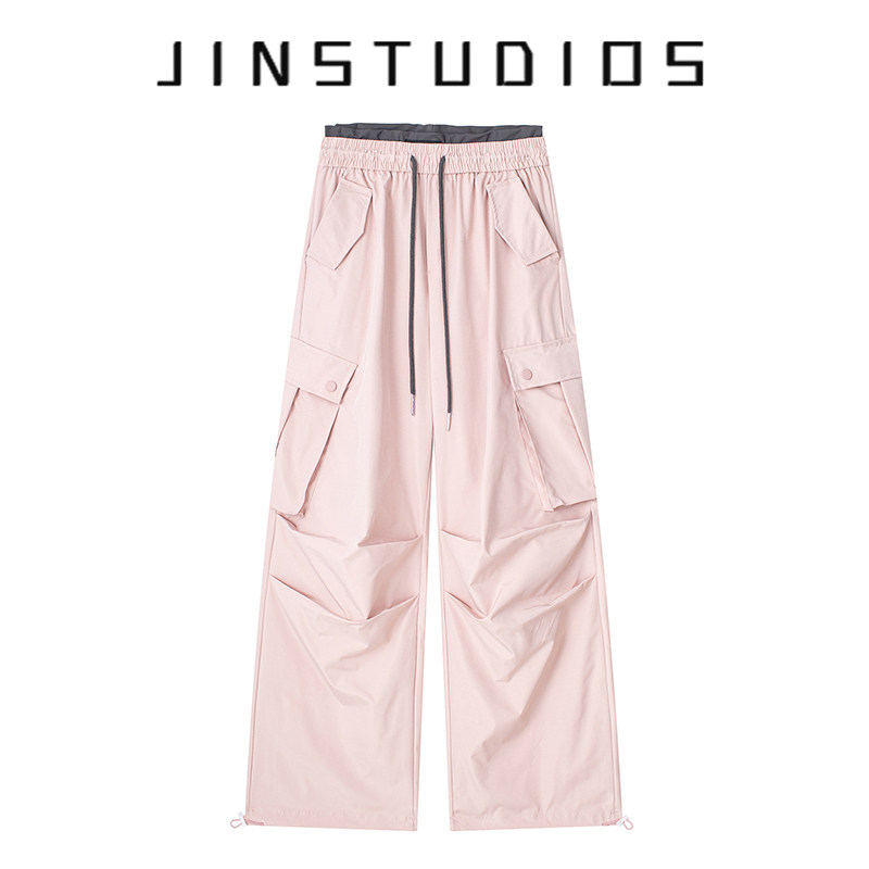 个性假两件高腰宽松美式工装裤