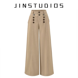 2026早春纯色双排扣羊绒高腰阔腿裤 显瘦百搭宽松复古通勤休闲长裤