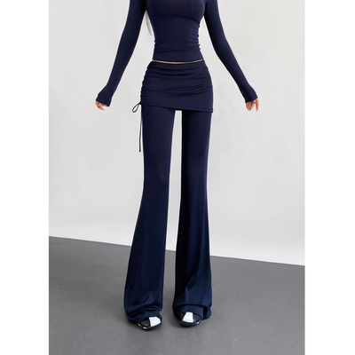 2026春美式辣妹侧边抽绳裙摆假两件微喇裤显瘦显腿长百搭休闲长裤