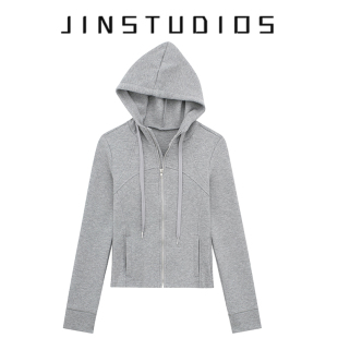 25秋美式 上衣 运动风收腰显瘦拉链连帽卫衣短外套显瘦百搭辣妹帽衫