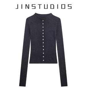 显瘦纯色百搭辣妹毛衣打底 修身 2025秋美式 复古单排扣圆领针织开衫