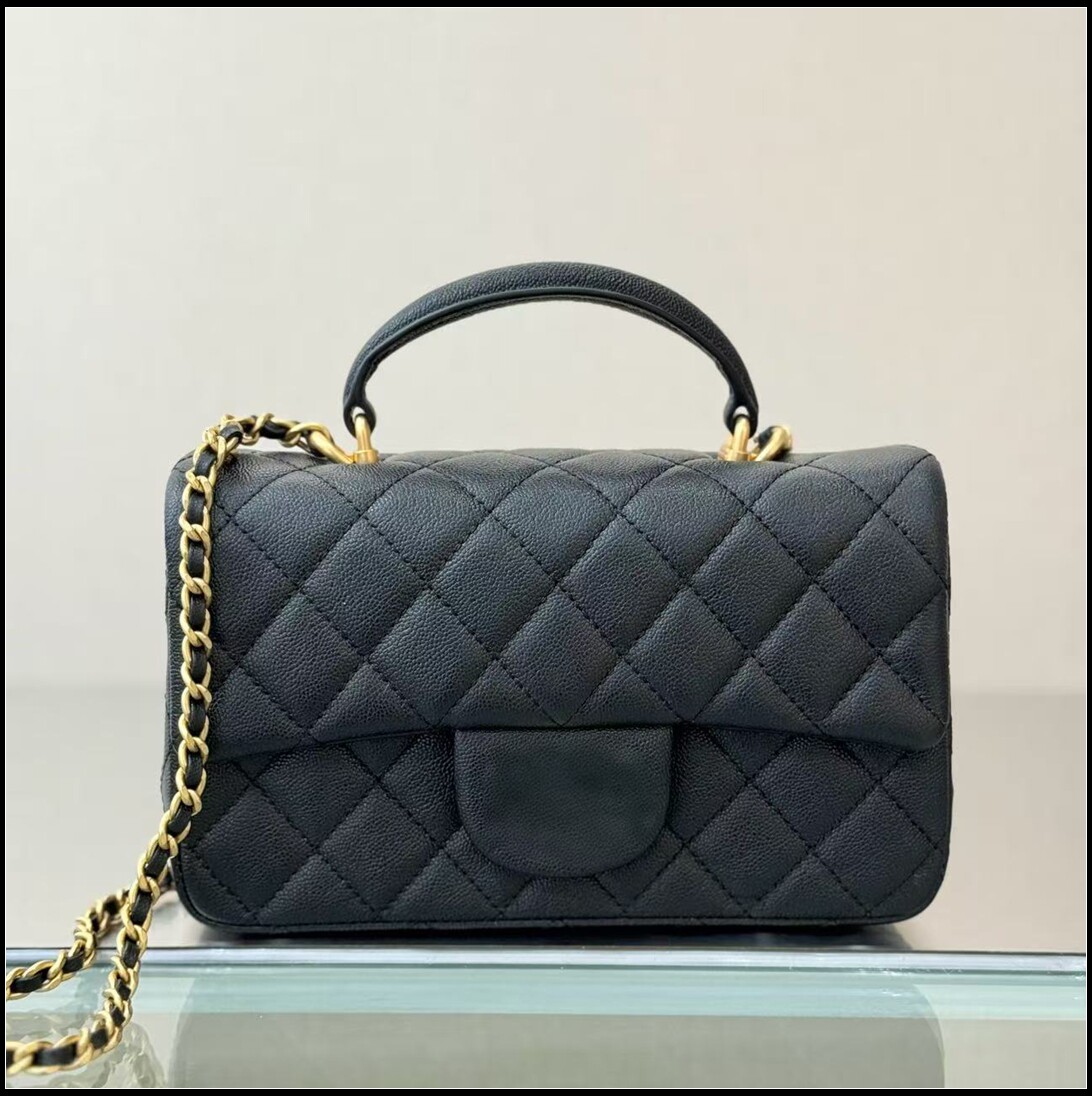 25b cf 大mini 方胖子手柄羊皮女包鱼子酱菱格纹羊皮牛皮荔枝纹