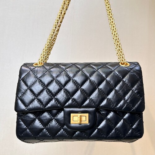 平替CF2.55黑金银链复古牛皮包