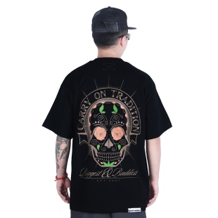 FBS x BIGGESTBADDEST玫瑰骷髅短袖小领口美式印花T恤男BBOY街舞
