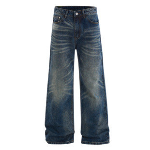 wave 磨边直筒美式 复古 水洗猫须牛仔裤 cleanfit男女 2021M The