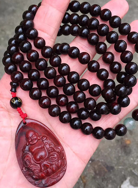 【弥勒佛】印度小叶紫檀08*108颗高油密老料佛珠手串手链念珠供应