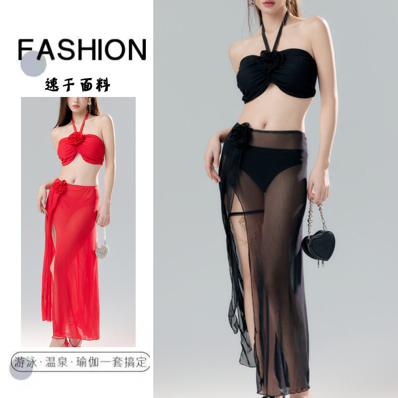 【火热玫瑰】2025新款比基尼bikini游泳衣女红色分体网红度假泳装