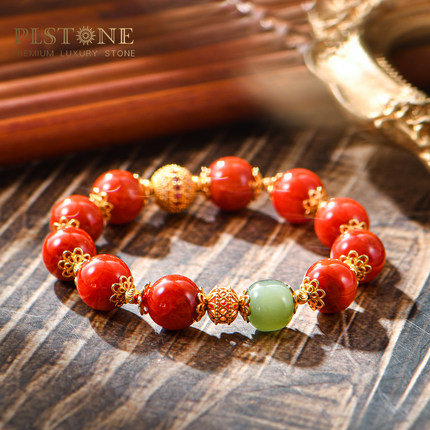 普琳丝文玩7A+珍藏级四川凉山老矿火焰南红翡翠设计手链diy手串女