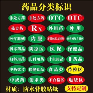医院药店药品分类区分标识处方药非处方药OTC/RX外用防水标签定制