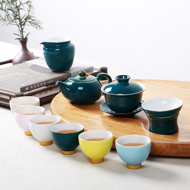 陶馨语整套功夫茶具套装彩虹之恋镶金陶瓷品茗杯套装茶具茶杯特价