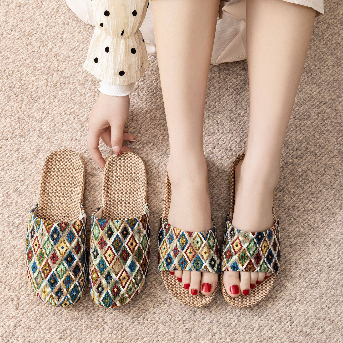 波西米亚风亚麻拖鞋男女情侣居家室内防滑静音软底四季韩版拖鞋