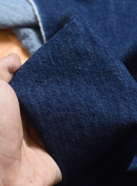 深蓝色微厚弹力土耳其日本进口水洗高档牛仔布料面料软顺垂有筋骨