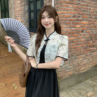 国风复古短袖衬衫外套女2026夏吊带裙防晒开衫新中式盘扣短款上衣