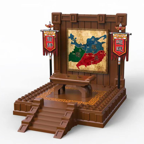 迪库三国小侠魏蜀吴点将台关羽吕布积木人仔帅旗底座古代场景模型