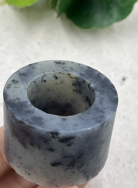 新疆和田玉青花籽水墨画扳指边角料内径22戒指圆圈指环玉石料包邮