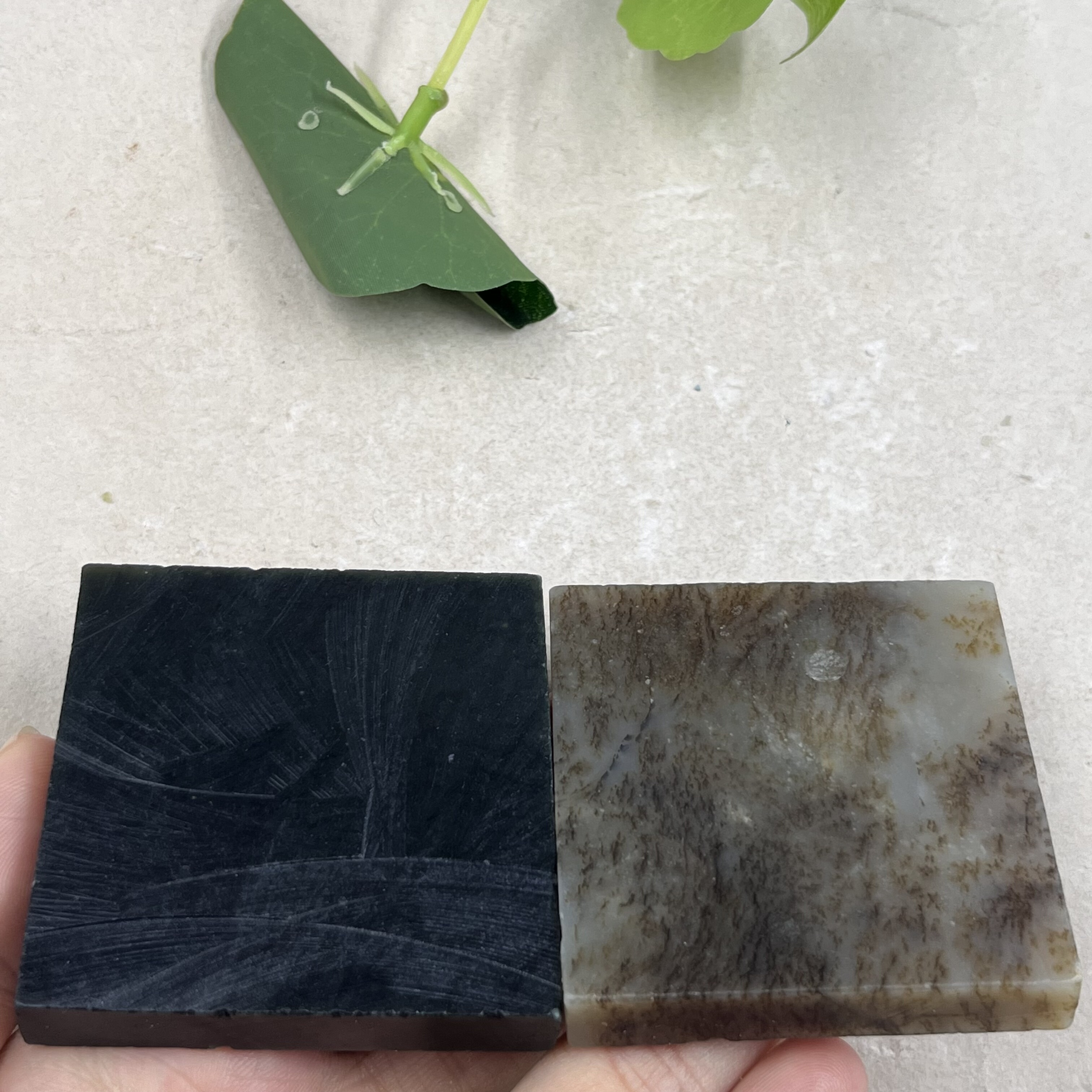 2件价新疆和田玉青玉糖草花四方料牌子边角料茶托玉石毛料包邮t